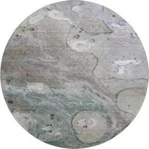 Photo of 8' Khaki Beige And Purple Abstract Washable Round Rug With UV Protection