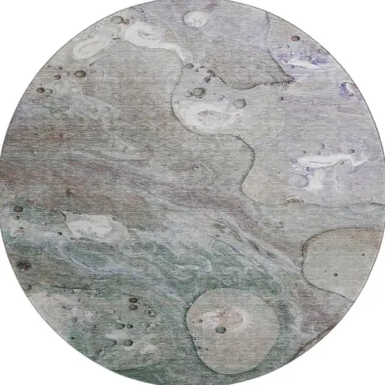 8' Khaki Beige And Purple Abstract Washable Round Rug With UV Protection Photo 4