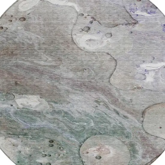 8' Khaki Beige And Purple Round Abstract Washable Indoor Outdoor Area Rug Photo 4
