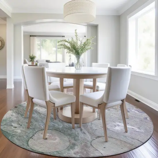 8' Khaki Beige And Purple Round Abstract Washable Indoor Outdoor Area Rug Photo 6