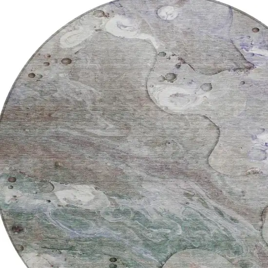 8' Khaki Beige And Purple Round Abstract Washable Indoor Outdoor Area Rug Photo 8