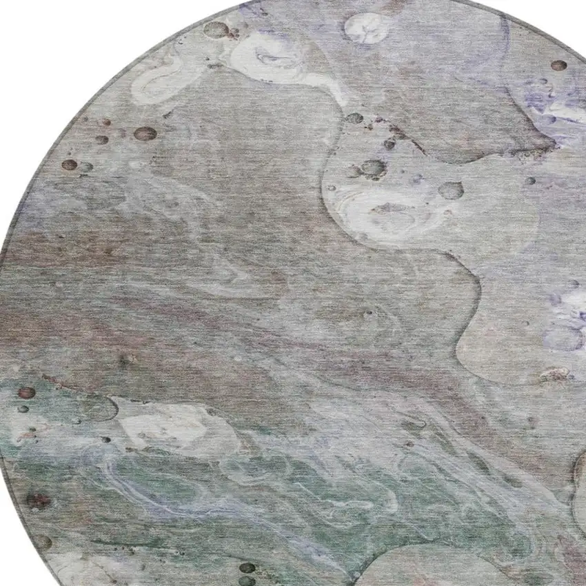 8' Khaki Beige And Purple Round Abstract Washable Indoor Outdoor Area Rug Photo 8