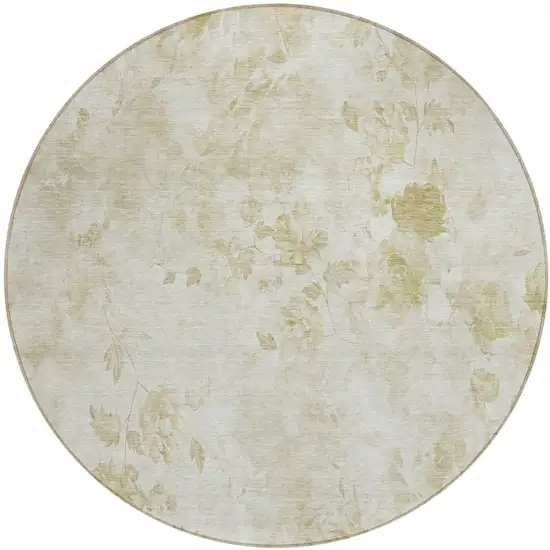 8' Khaki Beige And Tan Round Floral Washable Indoor Outdoor Area Rug Photo 2