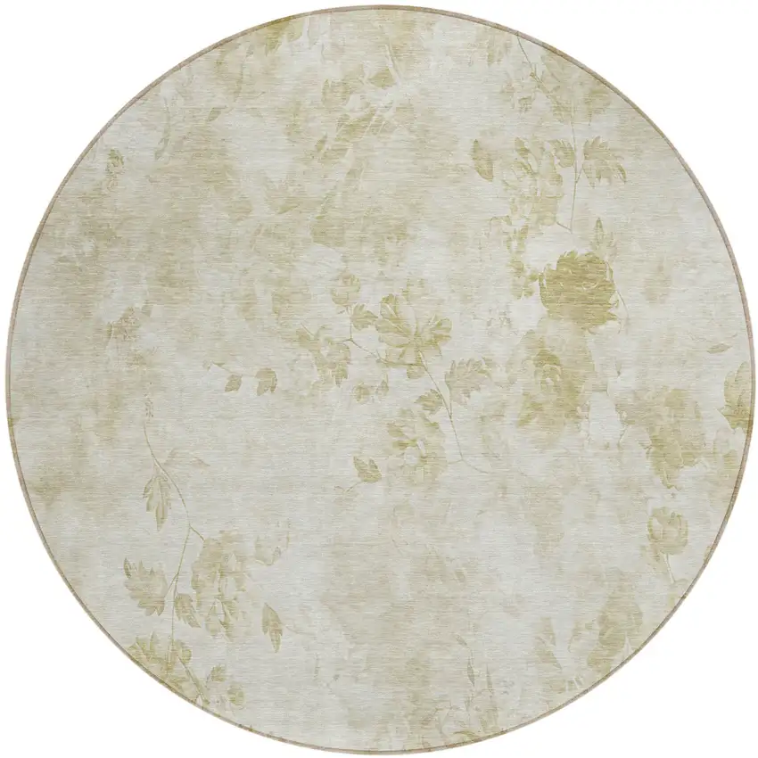 8' Khaki Beige And Tan Round Floral Washable Indoor Outdoor Area Rug Photo 2