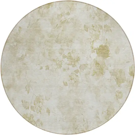8' Khaki Beige And Tan Round Floral Washable Indoor Outdoor Area Rug Photo 2