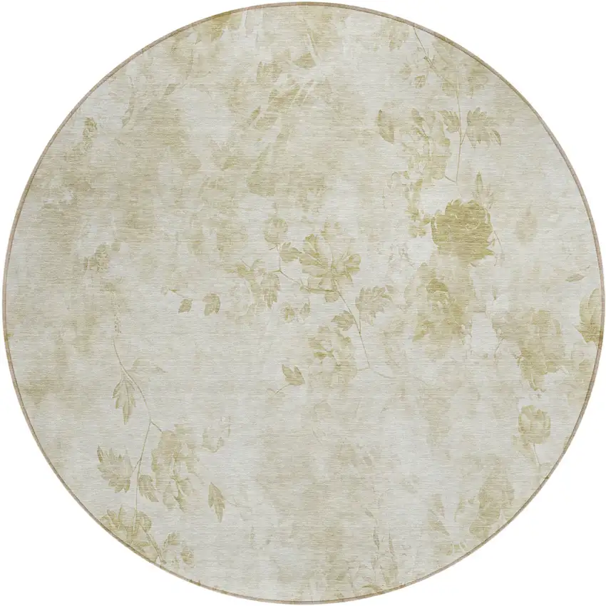8' Khaki Beige And Tan Round Floral Washable Indoor Outdoor Area Rug Photo 2