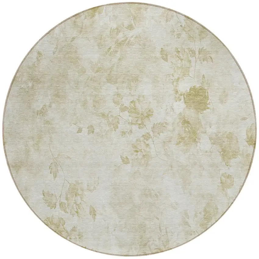 8' Khaki Beige And Tan Round Floral Washable Indoor Outdoor Area Rug Photo 6