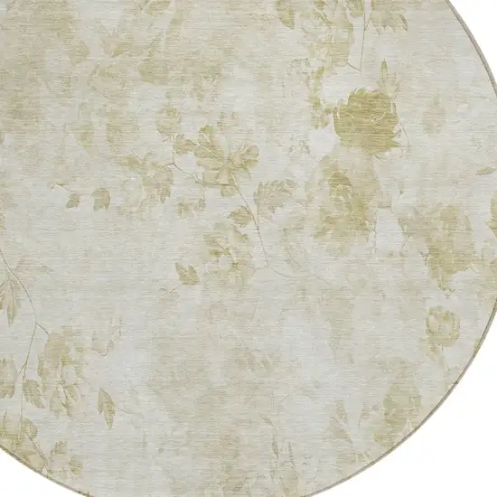 8' Khaki Beige And Tan Round Floral Washable Indoor Outdoor Area Rug Photo 4