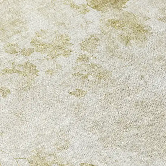 8' Khaki Beige And Tan Round Floral Washable Indoor Outdoor Area Rug Photo 9