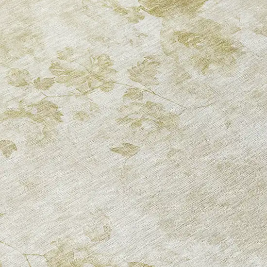 8' Khaki Beige And Tan Round Floral Washable Indoor Outdoor Area Rug Photo 9