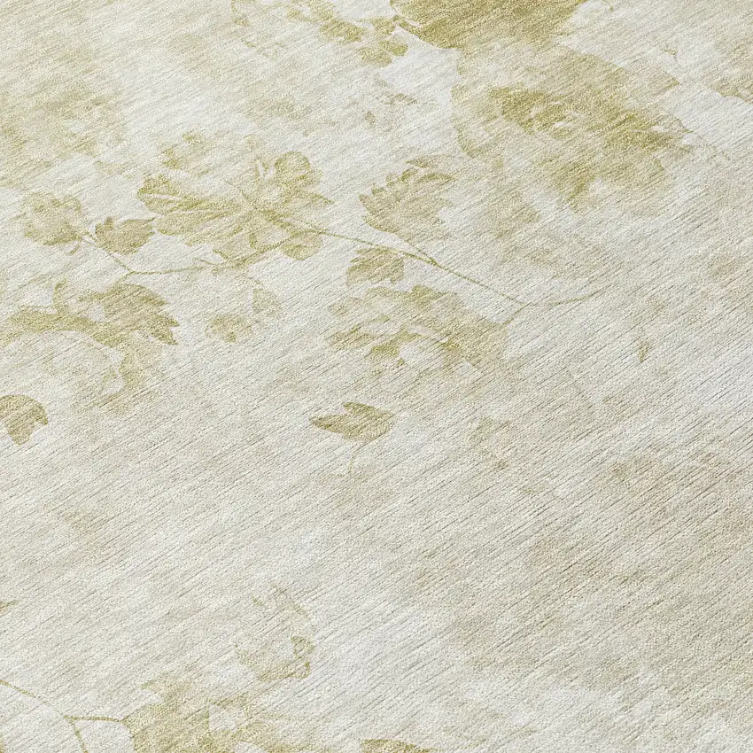 8' Khaki Beige And Tan Round Floral Washable Indoor Outdoor Area Rug Photo 9