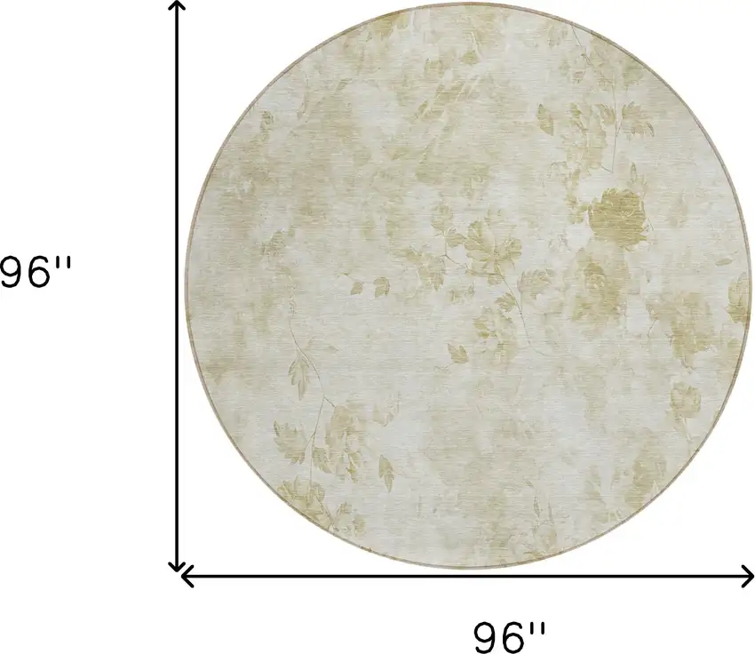8' Khaki Beige And Tan Round Floral Washable Indoor Outdoor Area Rug Photo 9
