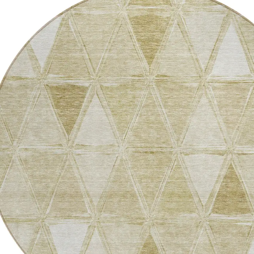 8' Khaki Beige And Tan Round Geometric Washable Indoor Outdoor Area Rug Photo 6