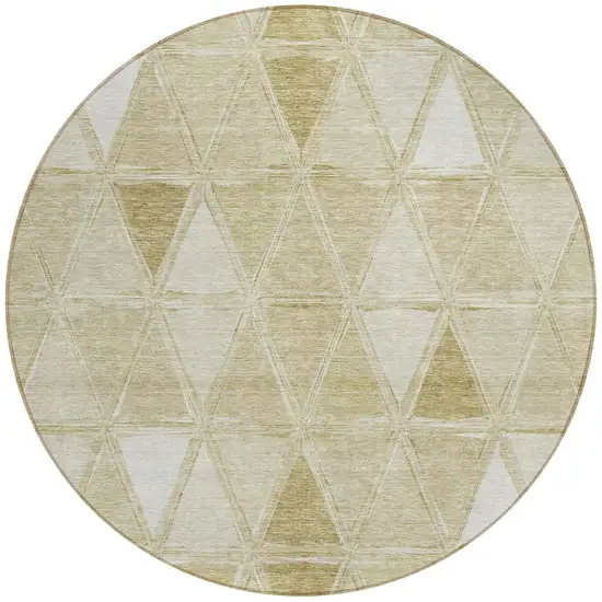 8' Khaki Beige And Tan Round Geometric Washable Indoor Outdoor Area Rug Photo 6