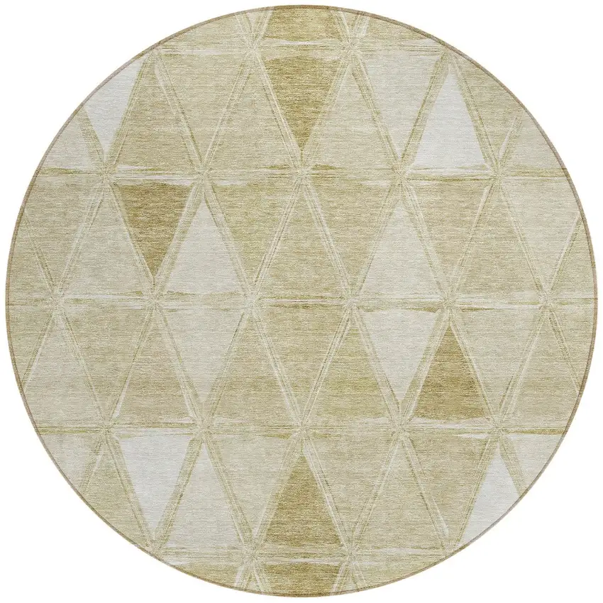 8' Khaki Beige And Tan Round Geometric Washable Indoor Outdoor Area Rug Photo 6