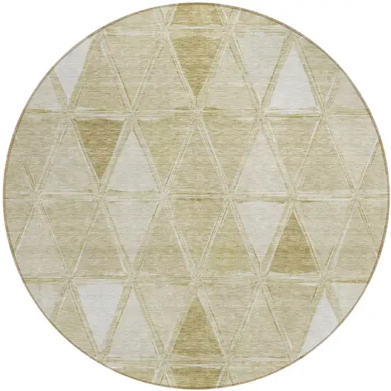 8' Khaki Beige And Tan Round Geometric Washable Indoor Outdoor Area Rug Photo 2