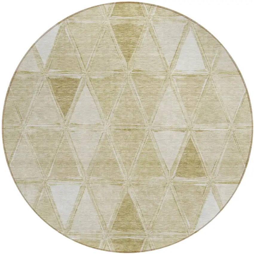 8' Khaki Beige And Tan Round Geometric Washable Indoor Outdoor Area Rug Photo 2