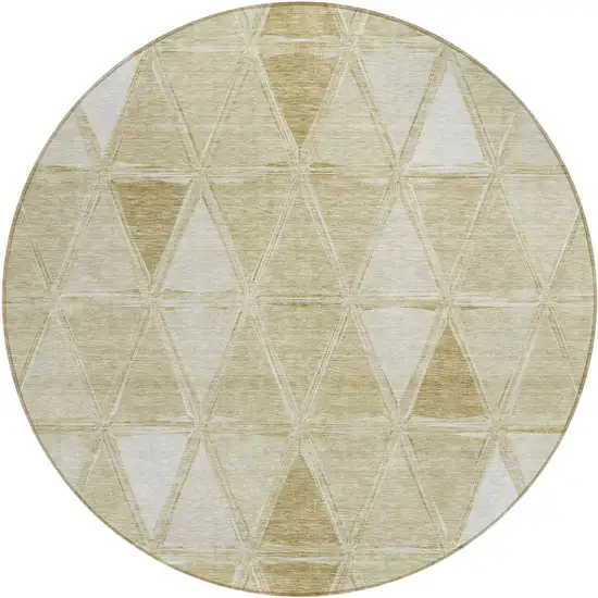 8' Khaki Beige And Tan Round Geometric Washable Indoor Outdoor Area Rug Photo 2