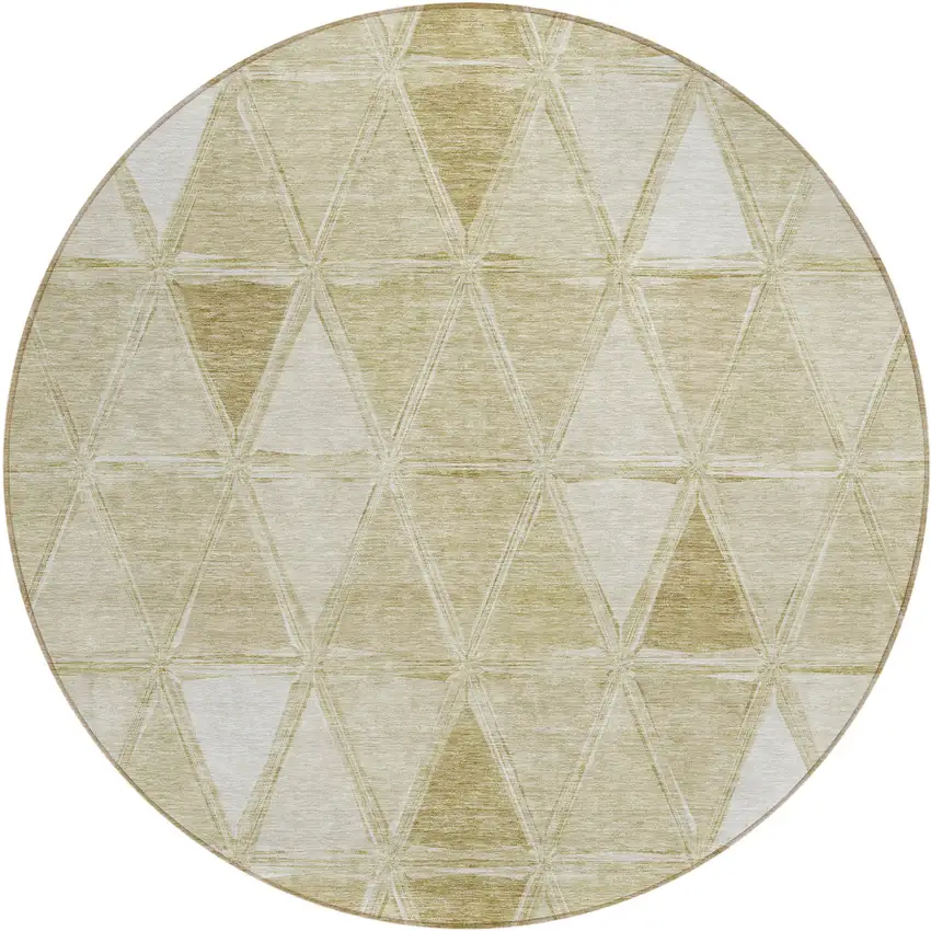 8' Khaki Beige And Tan Round Geometric Washable Indoor Outdoor Area Rug Photo 2