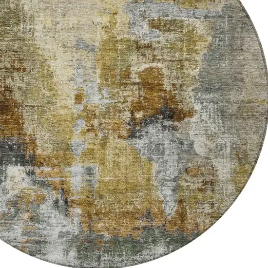 8' Khaki Beige And Taupe Round Abstract Washable Indoor Outdoor Area Rug Photo 7