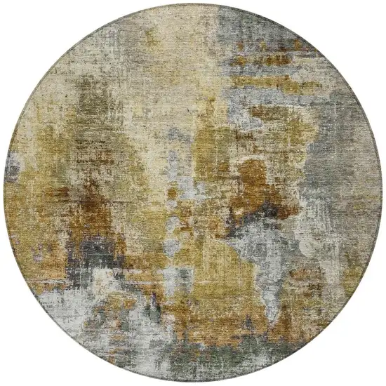 8' Khaki Beige And Taupe Round Abstract Washable Indoor Outdoor Area Rug Photo 4