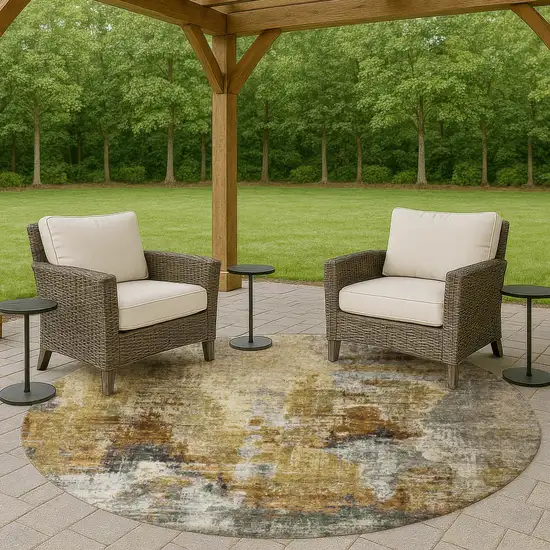 8' Khaki Beige And Taupe Round Abstract Washable Indoor Outdoor Area Rug Photo 8