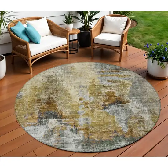 8' Khaki Beige And Taupe Round Abstract Washable Indoor Outdoor Area Rug Photo 1