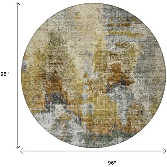 8' Khaki Beige And Taupe Round Abstract Washable Indoor Outdoor Area Rug Photo 3