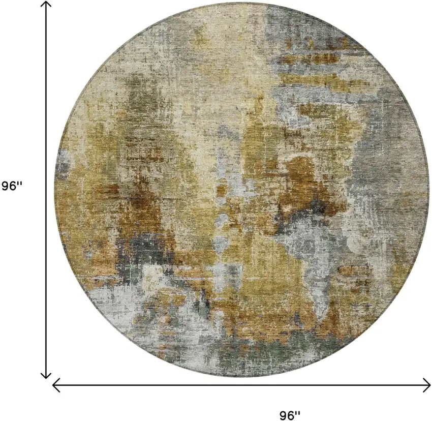 8' Khaki Beige And Taupe Round Abstract Washable Indoor Outdoor Area Rug Photo 3