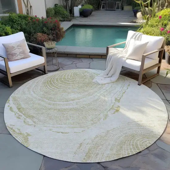 8' Khaki Beige And Taupe Round Abstract Washable Indoor Outdoor Area Rug Photo 7