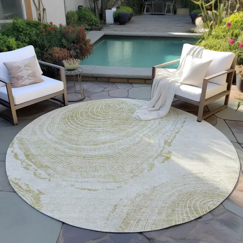8' Khaki Beige And Taupe Round Abstract Washable Indoor Outdoor Area Rug Photo 7