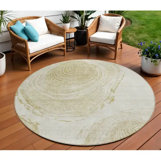 8' Khaki Beige And Taupe Round Abstract Washable Indoor Outdoor Area Rug Photo 1