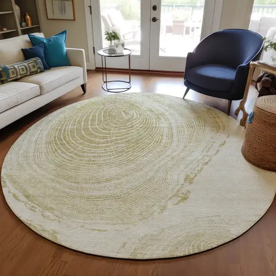 8' Khaki Beige And Taupe Round Abstract Washable Indoor Outdoor Area Rug Photo 8