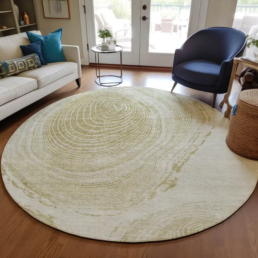 8' Khaki Beige And Taupe Round Abstract Washable Indoor Outdoor Area Rug Photo 8