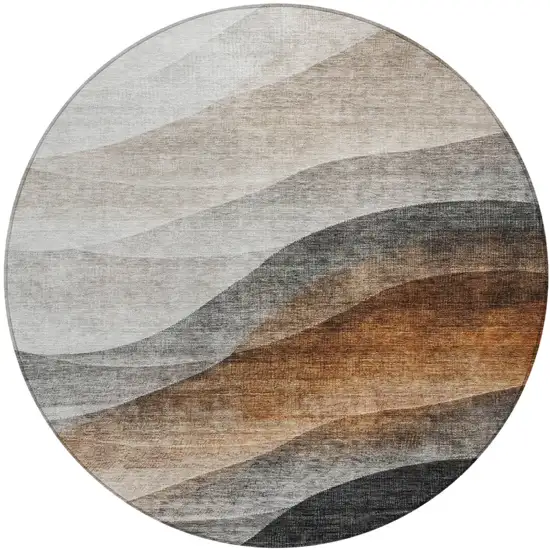 8' Khaki Black And Terra Cotta Round Abstract Washable Indoor Outdoor Area Rug Photo 2