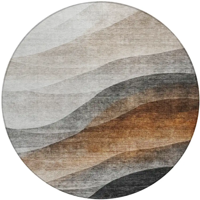 8' Khaki Black And Terra Cotta Round Abstract Washable Indoor Outdoor Area Rug Photo 2