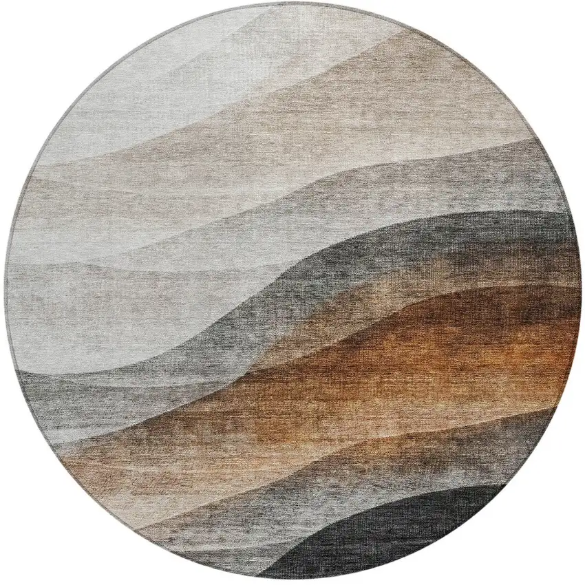8' Khaki Black And Terra Cotta Round Abstract Washable Indoor Outdoor Area Rug Photo 5