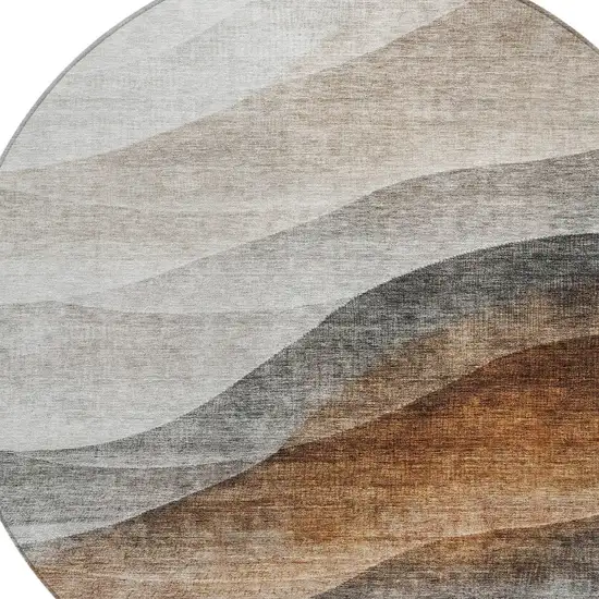 8' Khaki Black And Terra Cotta Round Abstract Washable Indoor Outdoor Area Rug Photo 4