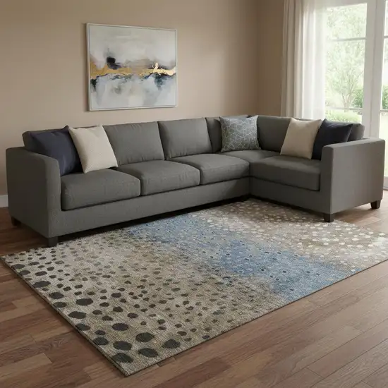 8' Khaki Blue And Ivory Polka Dot Washable Area Rug With UV Protection Photo 2