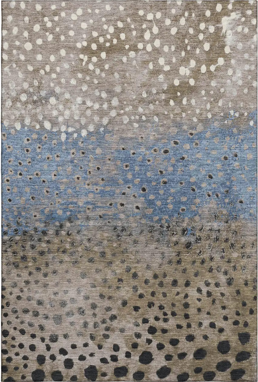 8' Khaki Blue And Ivory Polka Dot Washable Area Rug With UV Protection Photo 1