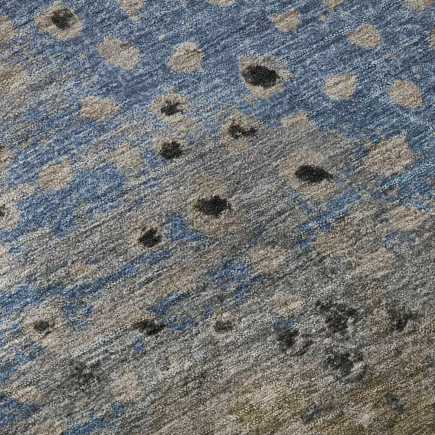 8' Khaki Blue And Ivory Polka Dot Washable Area Rug With UV Protection Photo 9