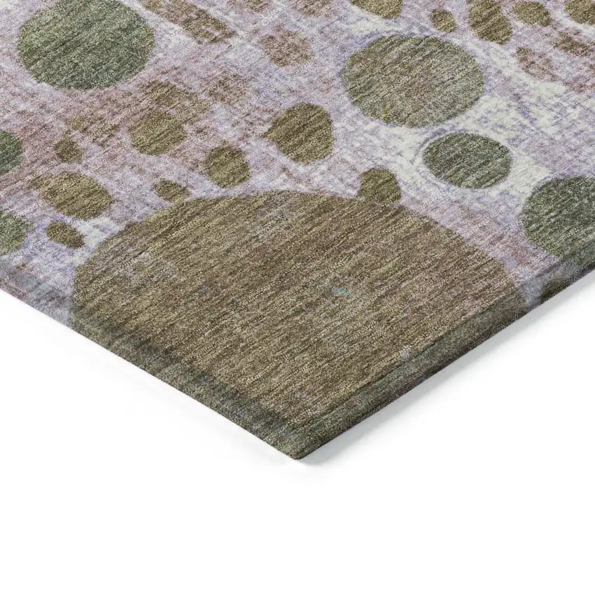 8' Khaki Blue And Purple Round Geometric Washable Indoor Outdoor Area Rug Photo 7