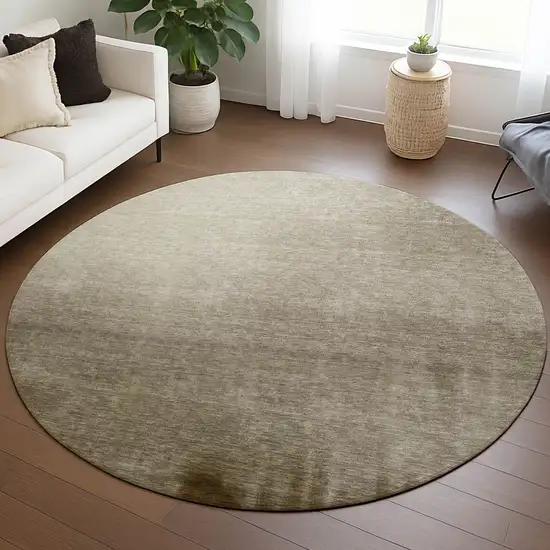 8' Khaki Brown And Beige Round Abstract Washable Indoor Outdoor Area Rug Photo 5