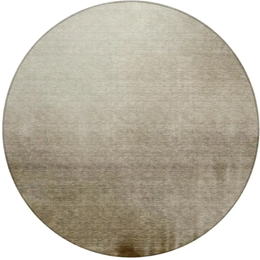 8' Khaki Brown And Beige Round Abstract Washable Indoor Outdoor Area Rug Photo 3