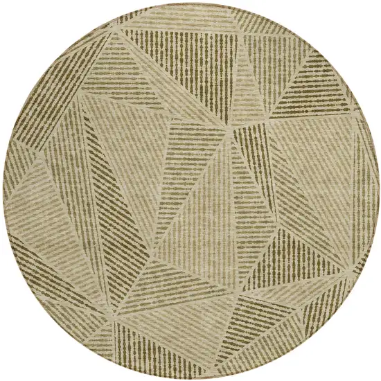 8' Khaki Brown And Beige Round Geometric Washable Indoor Outdoor Area Rug Photo 2
