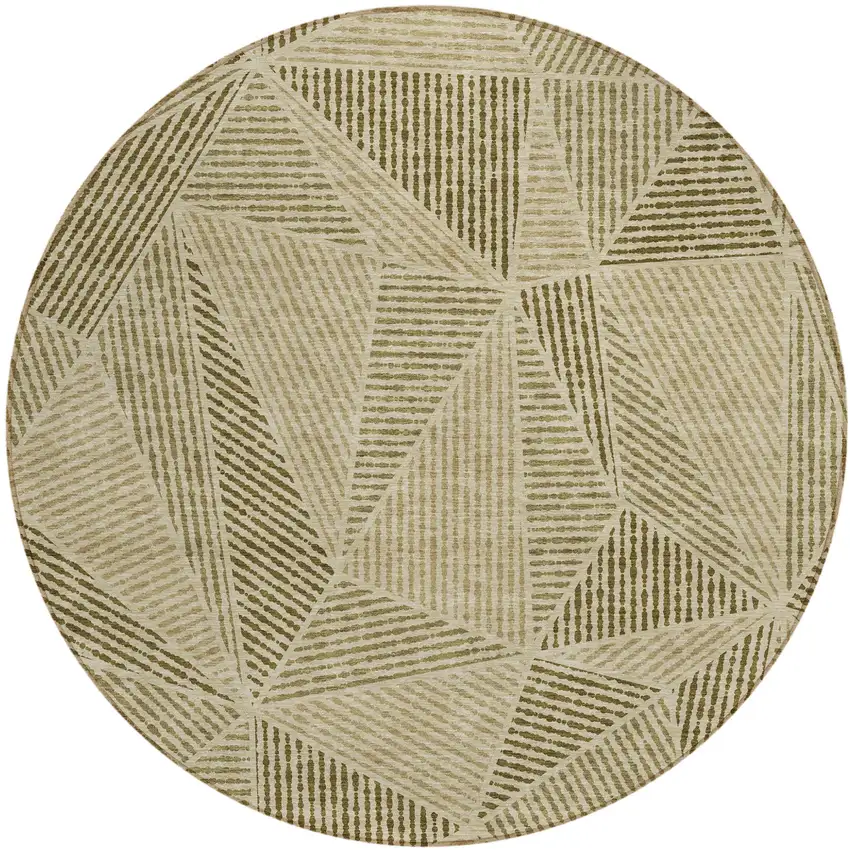 8' Khaki Brown And Beige Round Geometric Washable Indoor Outdoor Area Rug Photo 2