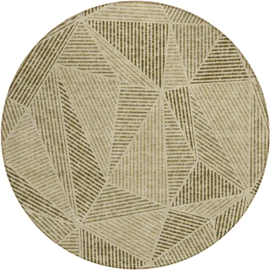 8' Khaki Brown And Beige Round Geometric Washable Indoor Outdoor Area Rug Photo 2