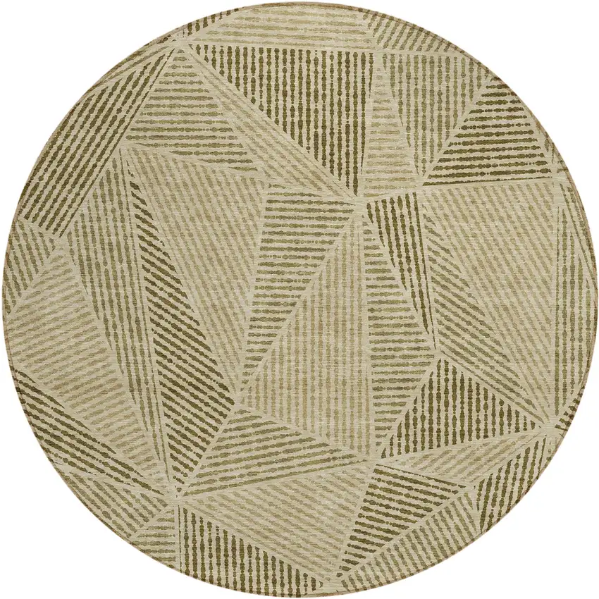 8' Khaki Brown And Beige Round Geometric Washable Indoor Outdoor Area Rug Photo 2