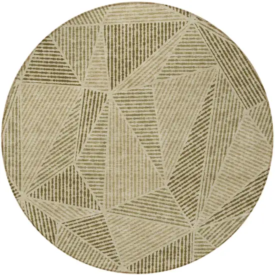 8' Khaki Brown And Beige Round Geometric Washable Indoor Outdoor Area Rug Photo 4