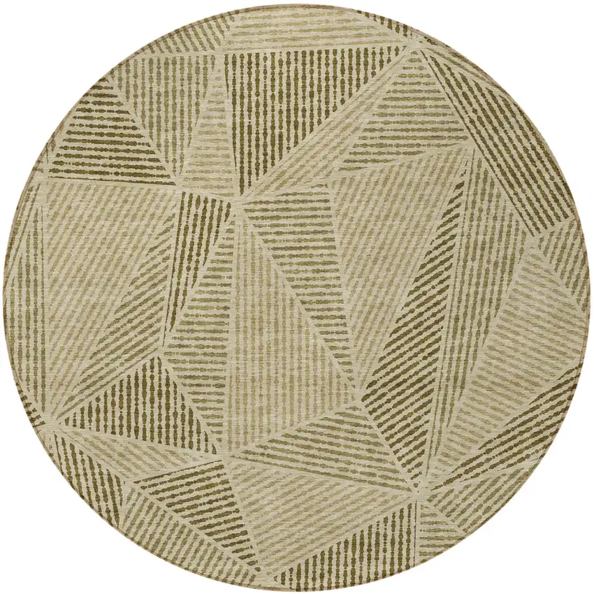 8' Khaki Brown And Beige Round Geometric Washable Indoor Outdoor Area Rug Photo 4